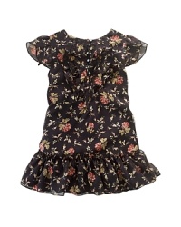 An array of ruffles on floral-print chiffon makes for a pretty season-spanning dress. An array of ruffles on floral-print chiffon makes for a pretty season-spanning dress.