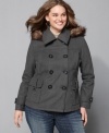 A removable faux fur hood lends a luxe touch to Dollhouse's plus size pea coat-- it's a must-have for falling temps!