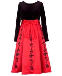 Plush velvet and pretty floral embroidery add up to create the perfect holiday dress by Rare Editions. Plush velvet and pretty floral embroidery add up to create the perfect holiday dress by Rare Editions.