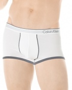 Calvin Klein reinvents a classic, offering up a modern microfiber trunk with a sleek, contemporary fit and contrast trim.