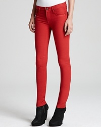 Flaunt a fierce look in fiery red HELMUT jeans, cut in a super-skinny silhouette for spray-on style. Seam detail at the knees lends a dose of modern edge. Flaunt a fierce look in fiery red HELMUT jeans, cut in a super-skinny silhouette for spray-on style. Seam detail at the knees lends a dose of modern edge.