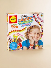 Create the trendiest jewelry around out of your favorite candy wrappers!More than 200 pre-cut wrappersGlue stick with burnishing capHole puncherNine suede cordsNine beadsFour elastic loops30 sticky decorative gemsSuitable for ages 7 and upImported Create the trendiest jewelry around out of your favorite candy wrappers!More than 200 pre-cut wrappersGlue stick with burnishing capHole puncherNine suede cordsNine beadsFour elastic loops30 sticky decorative gemsSuitable for ages 7 and upImported