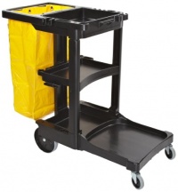 Rubbermaid Commercial Housekeeping Cart with Zippered Yellow Vinyl Bag, 3 Shelves, Black, 38-3/8 Height, 46 Length x 21-3/4 Width Rubbermaid Commercial Housekeeping Cart with Zippered Yellow Vinyl Bag, 3 Shelves, Black, 38-3/8 Height, 46 Length x 21-3/4 Width