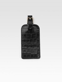 An elegant travel essential is handmade in croco-textured leather. Buckle closure 6¼ X 2½ Made in USA An elegant travel essential is handmade in croco-textured leather. Buckle closure 6¼ X 2½ Made in USA