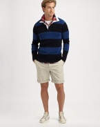Finely ribbed cotton in bold rugby stripes makes this polo collar top perfect for layering over shirts and tees.Contrasting polo collarThree-button placketLong sleevesCottonMachine washImported