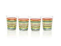 Fiesta Multi-Color Stripe Glassware, 15-Ounce Tapered DOF (Double Old Fashion), Set of 4