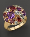 A sparkling mosaic of white sapphire, amethyst, aquamarine, and garnet set in 14K yellow gold.