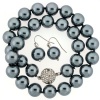 Luxurious Shell Pearl Majorca Necklace Black 14mm 18 Single Strand with Earrings By Bucasi