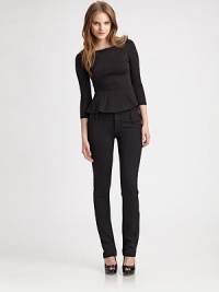 The classic dress pant updated with a wide waistband and slim leg opening.Belt loopsZip flySlash pocketsBack welt pocketsRise, about 8Inseam, about 3275% viscose/20% nylon/5% spandexDry cleanImportedModel shown is 5'8½ (174cm) wearing US size 4. The classic dress pant updated with a wide waistband and slim leg opening.Belt loopsZip flySlash pocketsBack welt pocketsRise, about 8Inseam, about 3275% viscose/20% nylon/5% spandexDry cleanImportedModel shown is 5'8½ (174cm) wearing US size 4.