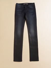 Whiskered and faded in all the right places, in a slim fit with a deep, dark wash.Waistband with button close and belt loopsZip flyFront scoop pocketsBack patch pocketsSlim leg77% cotton/21% polyester/2% spandexMachine washMade in USA Whiskered and faded in all the right places, in a slim fit with a deep, dark wash.Waistband with button close and belt loopsZip flyFront scoop pocketsBack patch pocketsSlim leg77% cotton/21% polyester/2% spandexMachine washMade in USA