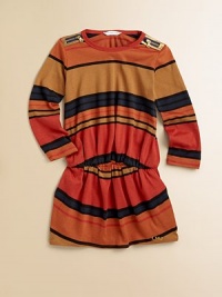 A comfy knit in bright, bold stripes couldn't be simpler, save gold-trimmed decorative zippers at the shoulders that add a bit of glamour.Round ribbed necklineDecorative shoulder zippers with shiny gold trim Long sleevesElasticized waistEmbroidered logo at hemPullover styling67% lyocell/33% cottonMachine washMade in France A comfy knit in bright, bold stripes couldn't be simpler, save gold-trimmed decorative zippers at the shoulders that add a bit of glamour.Round ribbed necklineDecorative shoulder zippers with shiny gold trim Long sleevesElasticized waistEmbroidered logo at hemPullover styling67% lyocell/33% cottonMachine washMade in France