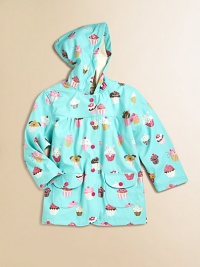 She'll look extra sweet in this rainy weather essential with comfy terry lining. Attached hoodLong sleevesSnap frontFront flap snap pocketsFully linedPolyurethaneLining: 78% cotton/22% polyesterMachine washImported She'll look extra sweet in this rainy weather essential with comfy terry lining. Attached hoodLong sleevesSnap frontFront flap snap pocketsFully linedPolyurethaneLining: 78% cotton/22% polyesterMachine washImported