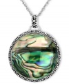 Inspire your look with ocean color. Genevieve & Grace's pretty pendant features round-cut abalone glass and glittering marcasite. Set in sterling silver. Approximate length: 18 inches. Approximate drop: 1-5/8 inches.