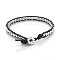 FAITH Sterling Silver Beads Single wrap on Black Leather Cord with Silver Button 7.5'' FAITH Sterling Silver Beads Single wrap on Black Leather Cord with Silver Button 7.5''