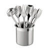 Conveniently sized for cooking and serving, this assortment of essential kitchen tools from All-Clad are displayed in a durable brushed-steel caddy for easy access and organization.