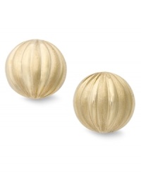 Petite & precious, these adorable ball studs feature a unique wave design on the surface. Set in 14k gold. Approximate diameter: 1/3 inch. Petite & precious, these adorable ball studs feature a unique wave design on the surface. Set in 14k gold. Approximate diameter: 1/3 inch.