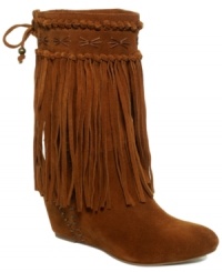 FALCHI by Falchi's Avaa western boots feature stitched detailing on the heel and dramatic fringe detailing that cascades from the top of the shaft. FALCHI by Falchi's Avaa western boots feature stitched detailing on the heel and dramatic fringe detailing that cascades from the top of the shaft.