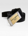 Sleek leather design with engraved burnished gold and polished silver buckle.LeatherAbout 1 wideMade in Italy