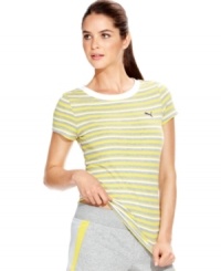 Energize your workout routine with Puma's striped crew-neck tee. Check out the matching jacket to make a set! Energize your workout routine with Puma's striped crew-neck tee. Check out the matching jacket to make a set!