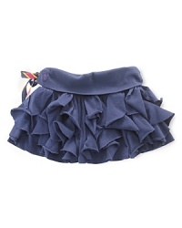 This super-soft cotton jersey skirt features whimsical, cascading ruffles and a playful drawstring for fun and flirty style. This super-soft cotton jersey skirt features whimsical, cascading ruffles and a playful drawstring for fun and flirty style.