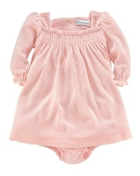 A pretty dress is crafted in ultra-soft velour with sweet smocked detailing. A pretty dress is crafted in ultra-soft velour with sweet smocked detailing.