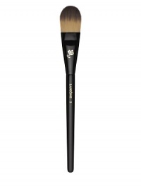 Synthetic bristled brush for liquid foundation. This easy-to-clean, synthetic bristled brush is the perfect partner to all liquid foundations. The tapered edge blends liquid makeup for a natural, even look. Brush hairs are softer, and have a more graduated tip for even, controlled blending. Made in USA. 