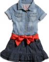 GUESS Kids Girls Little Girl Denim Shirtwaist Dress, MEDIUM STONE (3T)