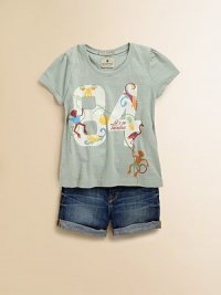 Put your little cutie in this soft and cuddly cotton tee, accented with colorful animals and fruit.CrewneckShort sleeveOpen back with button closureLogo detail and graphics on backCottonMachine washImported Put your little cutie in this soft and cuddly cotton tee, accented with colorful animals and fruit.CrewneckShort sleeveOpen back with button closureLogo detail and graphics on backCottonMachine washImported