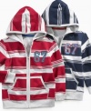 Lucky stripes for the little guy: Greendog's zip-up hoodie jacket with kangaroo pockes and 67 patch on left chest.