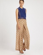 Printed silk in a retro-chic wide-leg silhouette with crisp front pleats that add a sophisticated, dynamic touch.Mid-rise waistBelt loopsFlat frontSlash pocketsBack welt pocketsRise, about 12Inseam, about 32SilkDry cleanMade in USA of imported fabricModel shown is 5'11 (180cm) wearing US size 4.