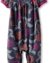 Tea Collection Baby-girls Infant Wrap Neck Yoke Romper, Indigo, 0-3 Months