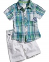 GUESS Kids Boys Baby Plaid Shirt & Pull-On Shorts Se, PLAID (12M)