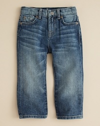 A great around-town go-to for your little cowboy, this relaxed fit bootcut jean is worn and weathered for the look and feel of an old favorite from day one. A great around-town go-to for your little cowboy, this relaxed fit bootcut jean is worn and weathered for the look and feel of an old favorite from day one.