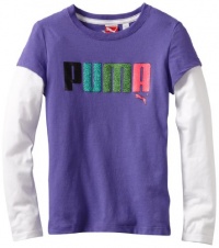 Puma - Kids Girls 7-16 Multi Glitter Logo Tee, Purple, Small