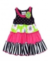 Rare Editions Girls 2T-6x Black Pink Lime Mixed Tiers Sleeveless Dress, 5