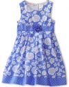 Nannette Baby-Girls Infant Floral Printed Swiss Dot Dress and Panty Set, Swing Blue, 18 Months
