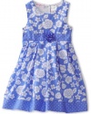 Nannette Baby-Girls Infant Floral Printed Swiss Dot Dress and Panty Set, Swing Blue, 18 Months