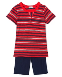 Mottled stripes in asymmetrical panels bring a touch of whimsy Splendid Little's handy tee and shorts set. Mottled stripes in asymmetrical panels bring a touch of whimsy Splendid Little's handy tee and shorts set.