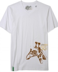 Get a graphic on the wild side: LRG's V-neck tee with giraffe print on bottom left side. Get a graphic on the wild side: LRG's V-neck tee with giraffe print on bottom left side.