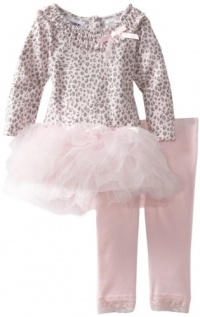 Blueberi Boulevard Baby-girls Infant Leopard Print Knit Set With Mesh Tutu Skirt, Pink, 18 Months
