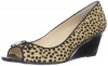 Calvin Klein Women's Olita Cheetah Wedge Pump,Beige/Black,7 M US