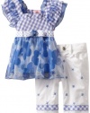 Nannette Baby-girls Infant 2 Piece Floral Pant Set, Blue, 12 Months