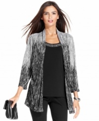 Get a chic layered look with one great top from JM Collection! The printed cardigan is perfectly off-set by a solid inset with beading at the neckline. Get a chic layered look with one great top from JM Collection! The printed cardigan is perfectly off-set by a solid inset with beading at the neckline.