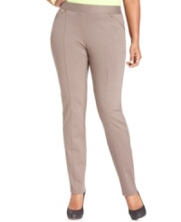 Snag sleek career style with Alfani's skinny leg plus size pants, accented by zip pockets.