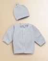 Cuddle baby in this soft cotton knit with matching hat. Button front Cotton; machine wash Imported