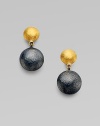 From the Lentil Collection. A pair of hammered spheres - yellow gold and blackened sterling silver - create an effortlessly elegant drop design.24k yellow gold Sterling silver Length, about 1 Post Back Imported