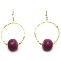 Just Give Me Jewels Goldtone Pearlized Fashion Dangle Hoops with Large Multifaceted Cherry Quartz Bead Just Give Me Jewels Goldtone Pearlized Fashion Dangle Hoops with Large Multifaceted Cherry Quartz Bead