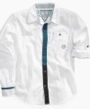 Your little man will have dapper style with this handsome faux-tie shirt from Guess.