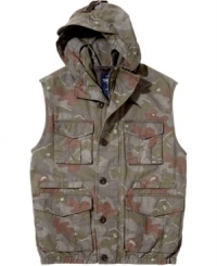 Blend in. Subtlety works for this stylishly understated hooded, camouflage vest from Ecko Unlimited. Blend in. Subtlety works for this stylishly understated hooded, camouflage vest from Ecko Unlimited.