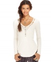 Crochet lace adds a feminine appeal to this otherwise basic Free People top -- a stylish spin on a wardrobe basic!